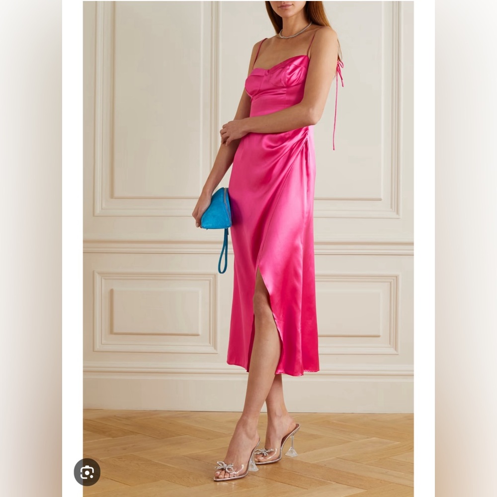 REFORMATION MARGUERITE HOT PINK FLAMBÈ SILK MIDI DRESS SIZE 2